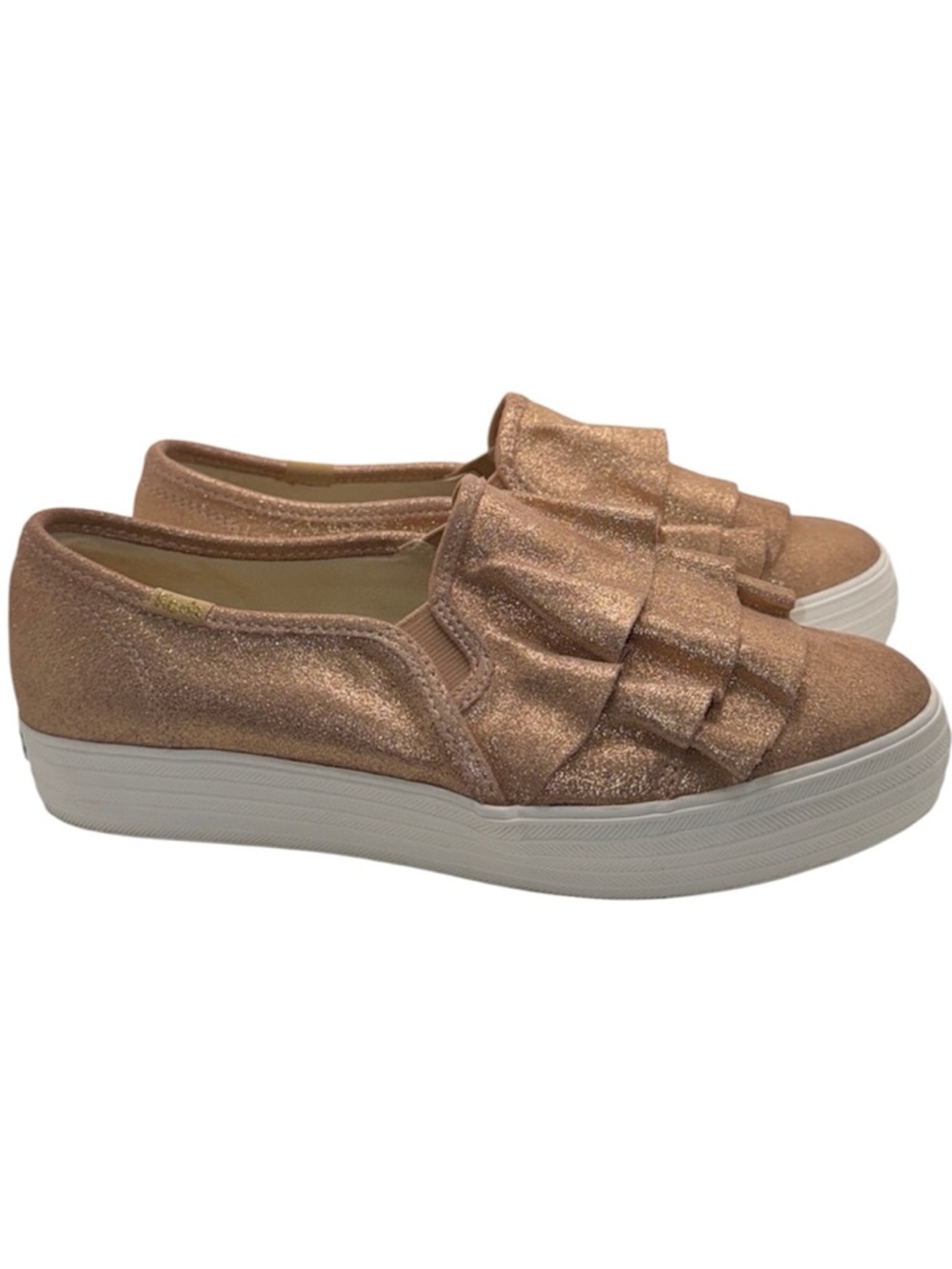 KEDS Triple Ruffle Sneakers Metallic Suede Slip On Platform Shoes Women’s 8.5
